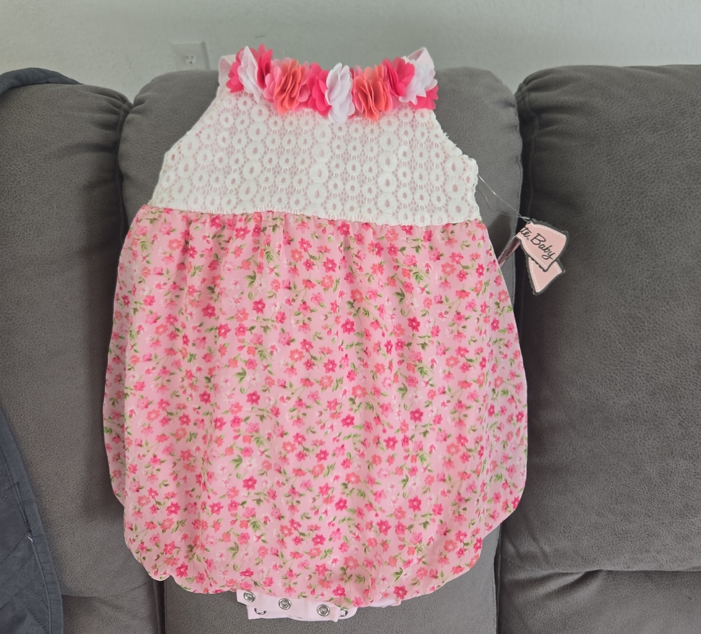 Floral Pink Baby Dress with Lace Top